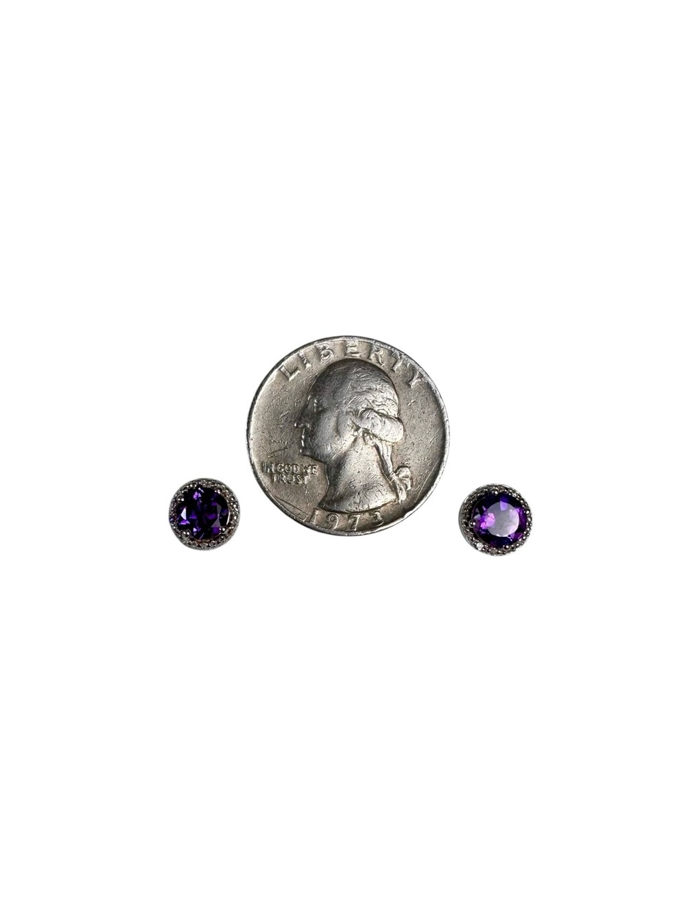 Amethyst Purple Crystal Halo Stud Earrings Silver Tone 8mm CZ - Picture 2 of 5